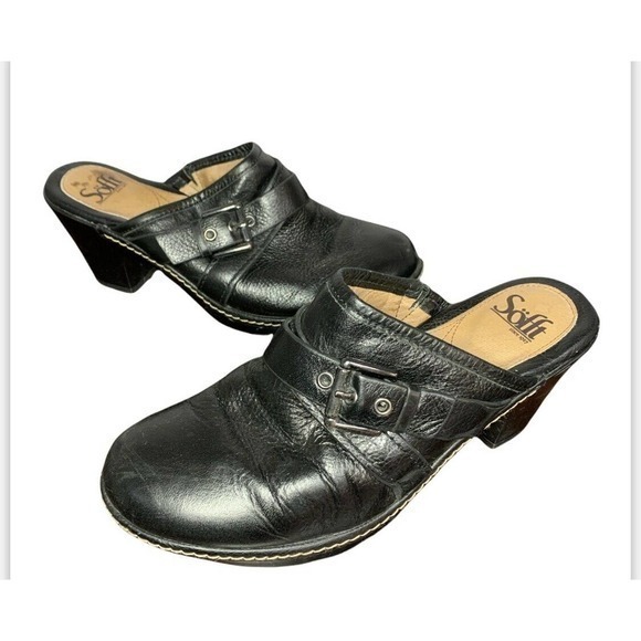 Sofft Womens 8.5M Baize Slip On Mule Clogs Heel Sandal Black Leather 1084401 - Picture 2 of 6